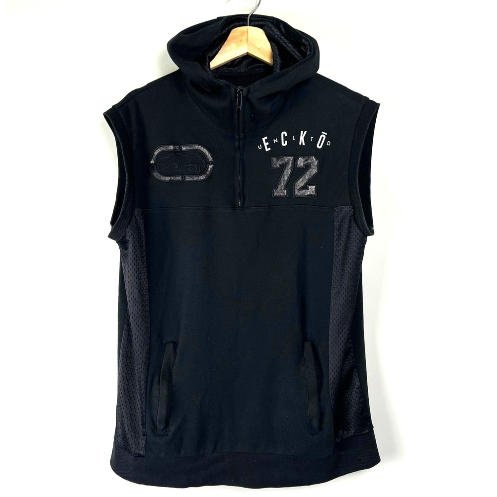 Ecko Unltd Men M Sleeveless Hoodie Vest 1/4 Zip Mesh Panels Y2k Streetwear Cyber